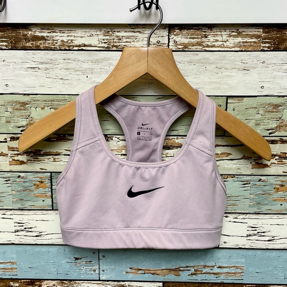 Women’s Nike Dri-Fit Sports Bra Light Blush Mauve Logo Size Small - Picture 1 of 4